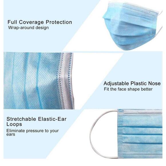 Kids Disposable 3-Ply Protective Children Mouth Cover (50 Pack) Blue - Picture 2 of 3